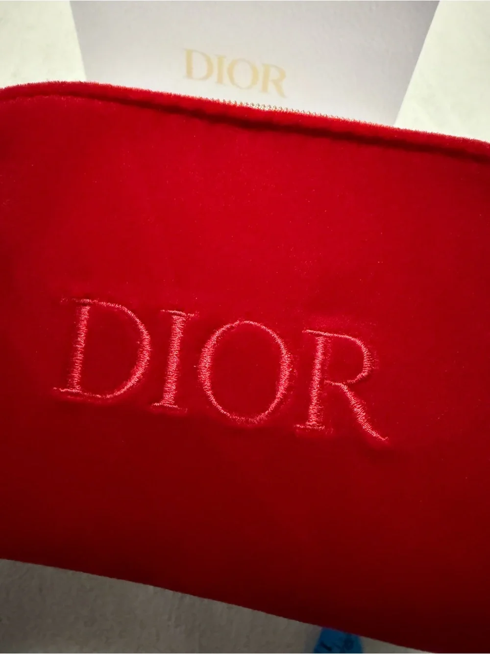 Dior Red Velvet Pouch with Embossed Logo
